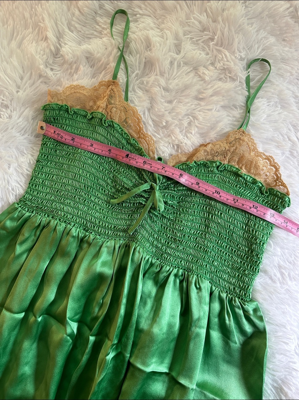 Vintage y2k Betsey Johnson Emerald Green Lace Trimmed Milkmaid Slip Dress 8 - Picture 5 of 11
